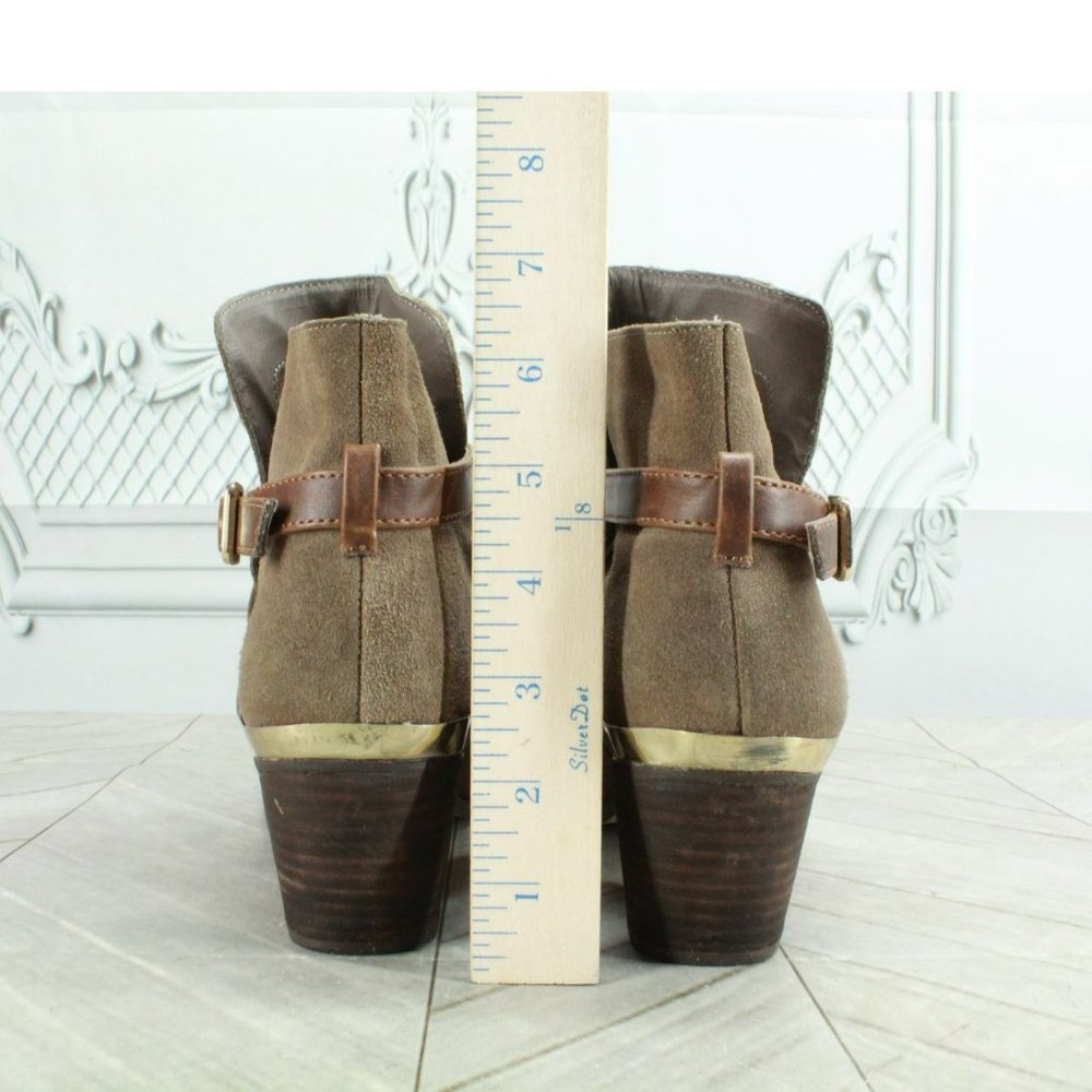 Ecote Brown Suede Slip On Casual Buckled Ankle Heel Booties Size 9 - Picture 6 of 9